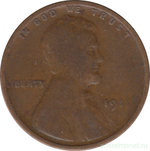 Монета. США. 1 цент 1911 год.