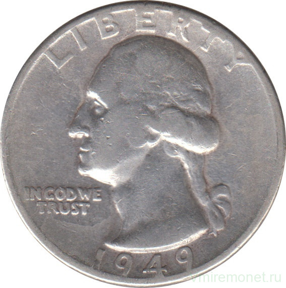 Монета. США. 25 центов 1949 год.