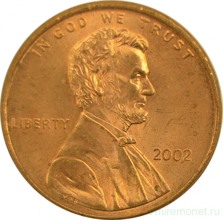 Монета. США. 1 цент 2002 год.