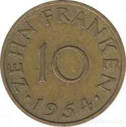 Монета. Саар. 10 франков 1954 год.