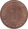  Монета. ФРГ. 1 пфенниг 1993 год. Монетный двор - Берлин (А). рев.