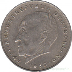 Монета. ФРГ. 2 марки 1974 год. Конрад Аденауэр. Монетный двор - Гамбург (J).