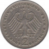 Монета. ФРГ. 2 марки 1974 год. Конрад Аденауэр. Монетный двор - Гамбург (J). рев.
