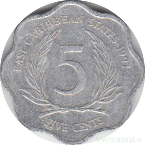 Монета. Восточные Карибские государства. 5 центов 1997 год.
