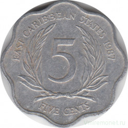 Монета. Восточные Карибские государства. 5 центов 1987 год.