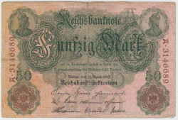 Банкнота. Германия. Германская империя (1871-1918). 50 марок 1910 год.