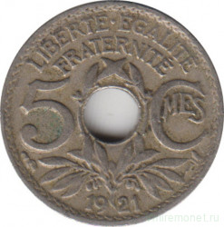 Монета. Франция. 5 сантимов 1921 год.
