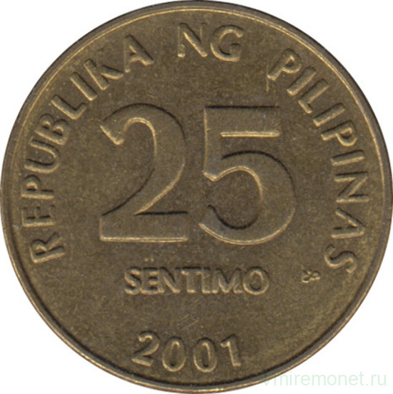 Монета. Филиппины. 25 сентимо 2001 год.