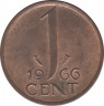 Монета. Нидерланды. 1 цент 1966 год. ав.