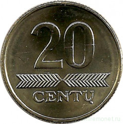 Монета. Литва. 20 центов 2008 год.