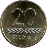 Реверс.Монета. Литва. 20 центов 2008 год.