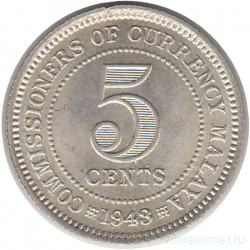 Монета. Малайя (Малайзия). 5 центов 1943 год.