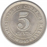 Монета. Малайя (Малайзия). 5 центов 1943 год.