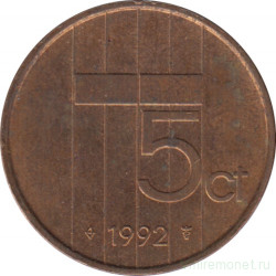 Монета. Нидерланды. 5 центов 1992 год.