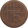 Монета. Нидерланды. 5 центов 1992 год. ав.