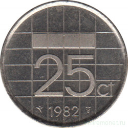 Монета. Нидерланды. 25 центов 1982 год.