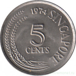 Монета. Сингапур. 5 центов 1974 год.