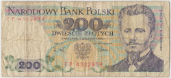 Банкнота. Польша. 200 злотых 1988 год. Ярослав Домбровский. Тип 144c.