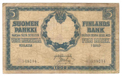 Банкнота. Русская Финляндия. 5 марок 1909 год. (6 цифр).