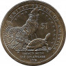 Аверс. Монета. США. 1 доллар 2013 год. Сакагавея, договор с делаварами. Монетный двор D.