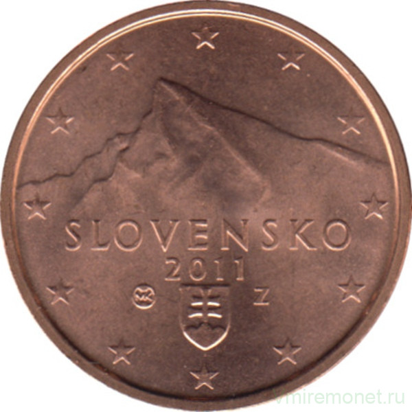Монета. Словакия. 2 цента 2011 год.