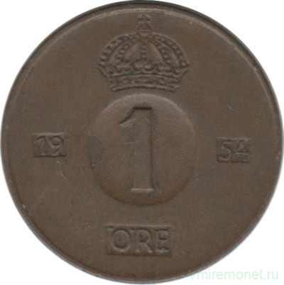 Монета. Швеция. 1 эре 1954 год.