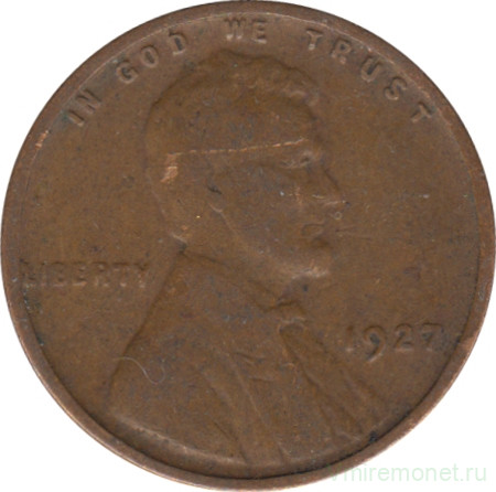Монета. США. 1 цент 1927 год.