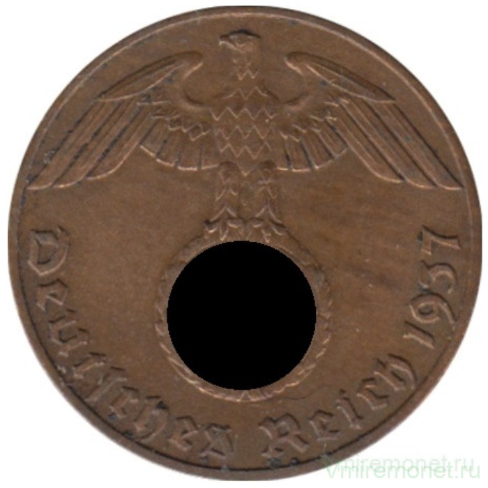 Монета. Германия. Третий Рейх. 1 рейхспфенниг 1937 год. Монетный двор - Штутгарт (F).