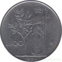 Монета. Италия. 100 лир 1956 год.