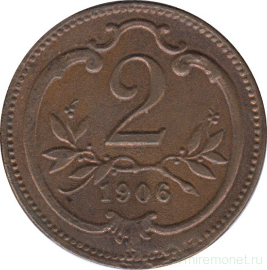 Монета. Австро-Венгерская империя. 2 геллера 1906 год.