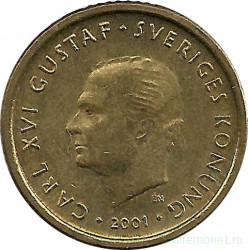 Монета. Швеция. 10 крон 2001 год.
