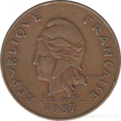 Монета. Новая Каледония. 100 франков 1987 год.