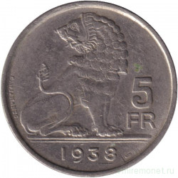 Монета. Бельгия. 5 франков 1938 год. BELGIE-BELGIQUE.