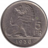 Монета. Бельгия. 5 франков 1938 год. BELGIE-BELGIQUE.
