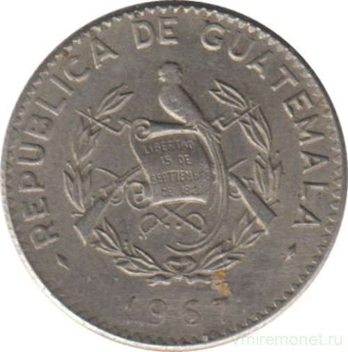 Монета. Гватемала. 5 сентаво 1967 год.