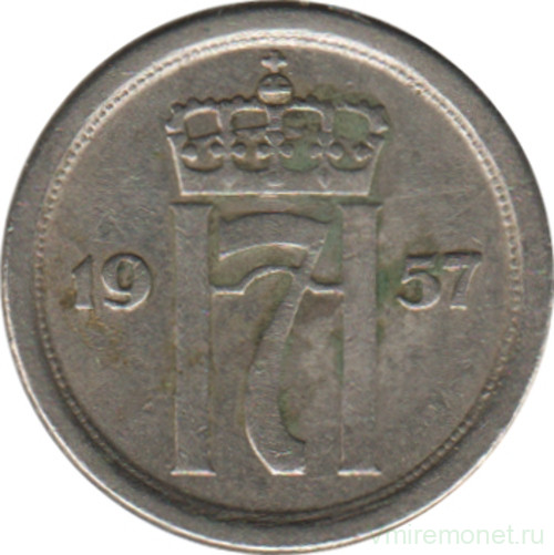 Монета. Норвегия. 10 эре 1957 год.