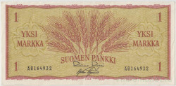 Банкнота. Финляндия. 1 марка 1963 год. Тип 98а(25).