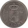  Монета. Дания. 1 крона 1982 год. ав.