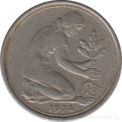 Монета. ФРГ. 50 пфеннигов 1974 год. Монетный двор - Карлсруэ (G).