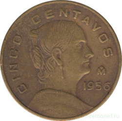 Монета. Мексика. 5 сентаво 1956 год.