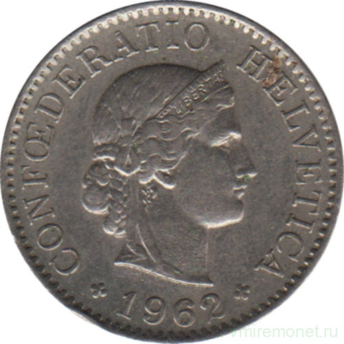 Монета. Швейцария. 5 раппенов 1962 год.