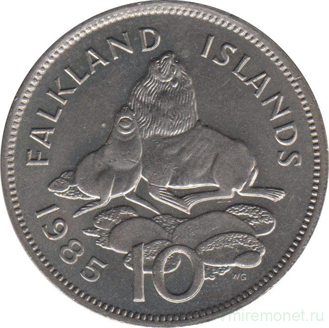 Монета. Фолклендские острова. 10 пенсов 1985 год.