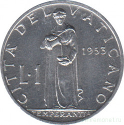 Монета. Ватикан. 1 лира 1953 год. Умеренность.