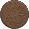 Монета. Канада. 1 цент 1954 год. ав.