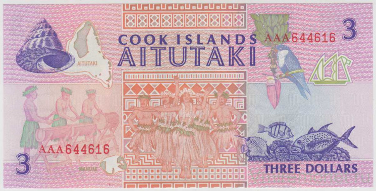 Банкнота. Острова Кука. 3 доллара 1992 год. Тип 7а.