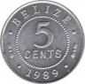 Монета. Белиз. 5 центов 1989 год. ав.