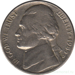 Монета. США. 5 центов 1985 год. Монетный двор D.