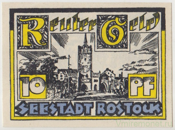 Бона. Нотгельд. Германия. Город Росток. 10 пфеннигов 1922 год. Вариант 1138.1.1.
