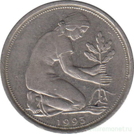 Монета. ФРГ. 50 пфеннигов 1993 год. Монетный двор - Карлсруэ (G).