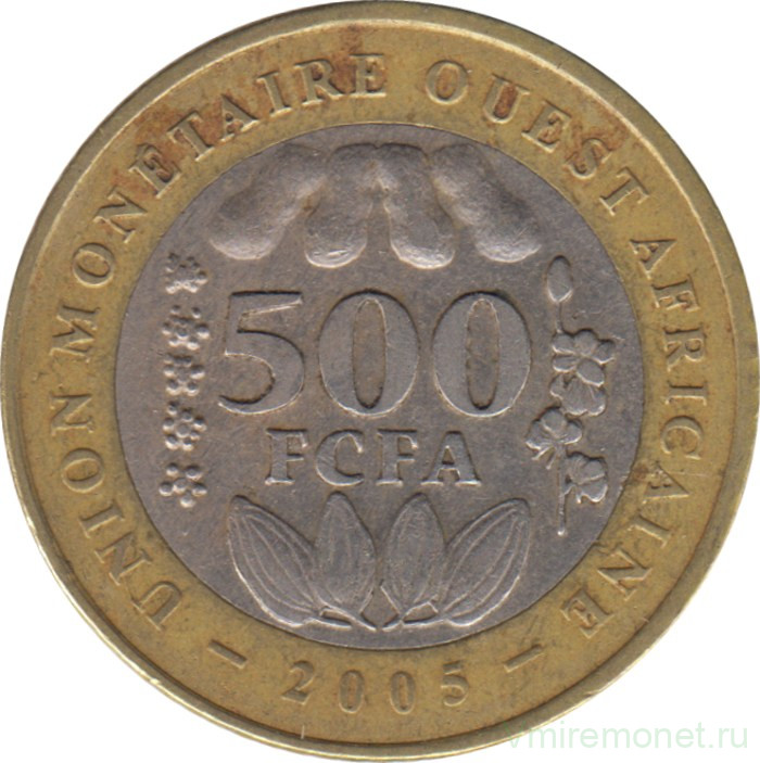 Монета. Западноафриканский экономический и валютный союз (ВСЕАО). 500 франков 2005 год.